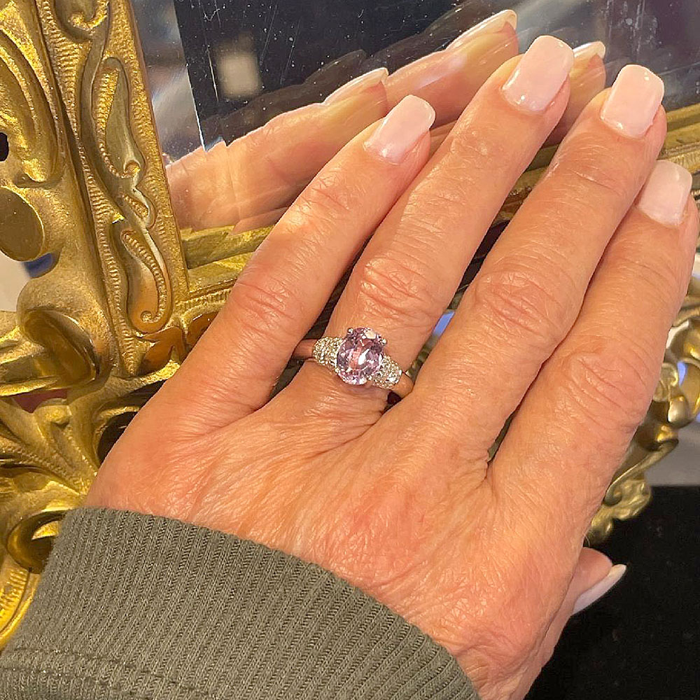 Kunzite & Diamond 18K White Gold Ring