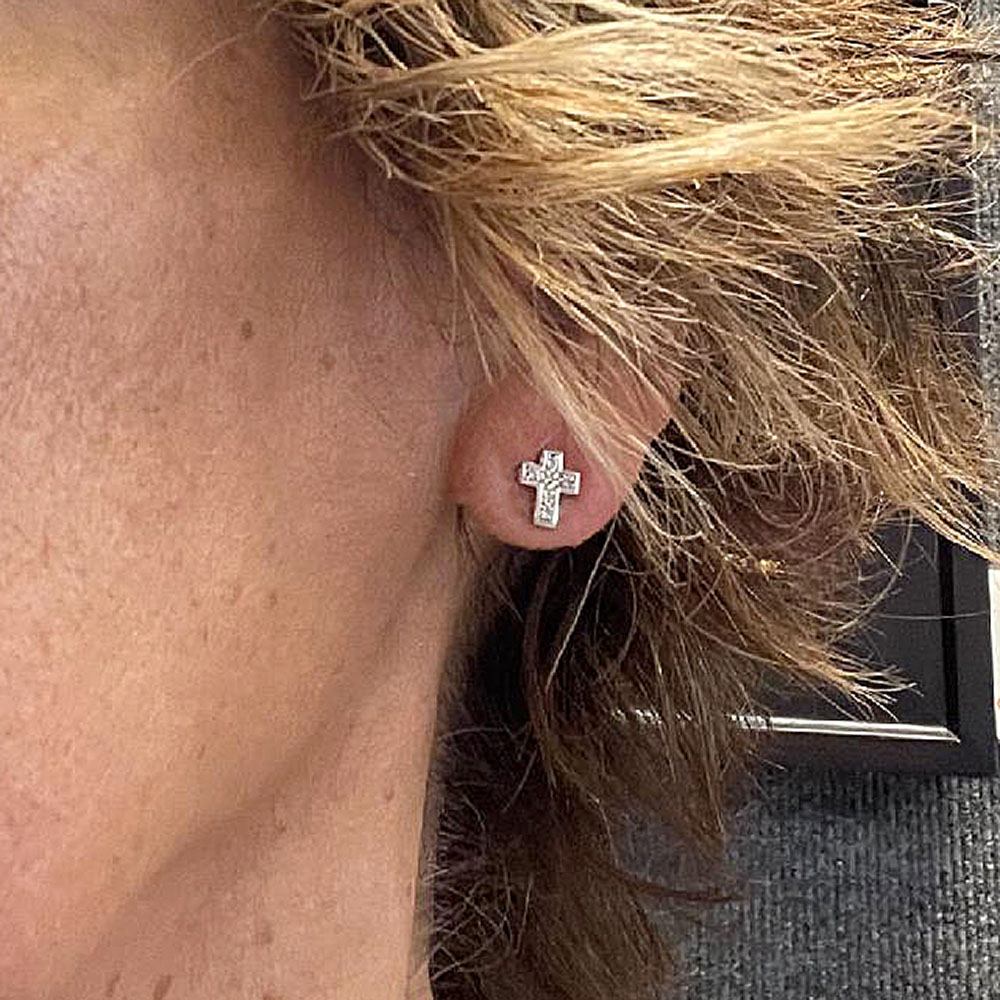 Pave Diamond Cross Earrings