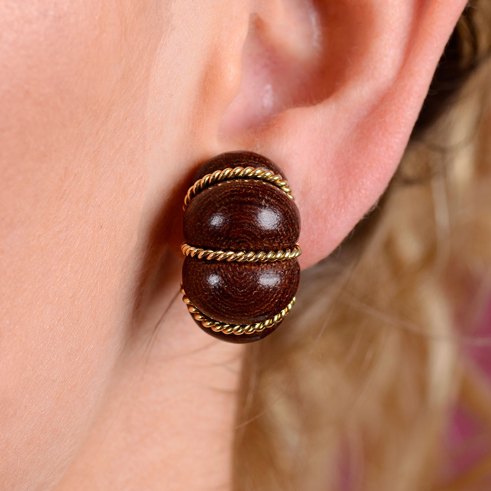 Exotic Wood 18K Gold Earrings