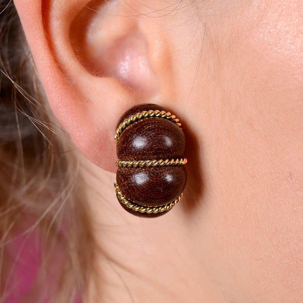 Exotic Wood 18K Gold Earrings