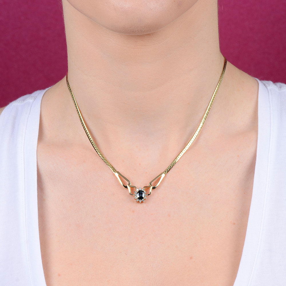 Oval Sapphire Diamond Necklace