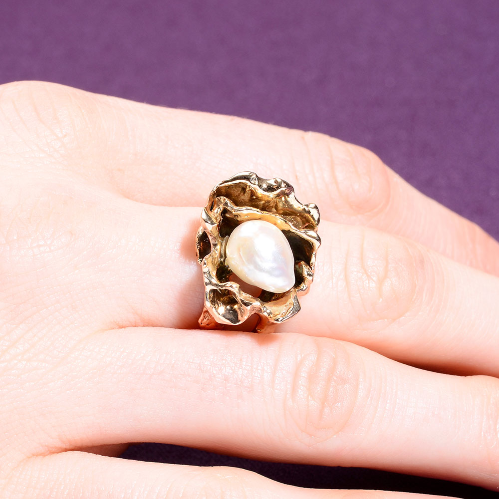 GIA Certified Semi Baroque Pearl Free Form Ring