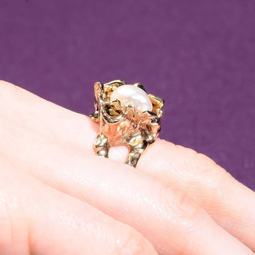 GIA Certified Semi Baroque Pearl Free Form Ring