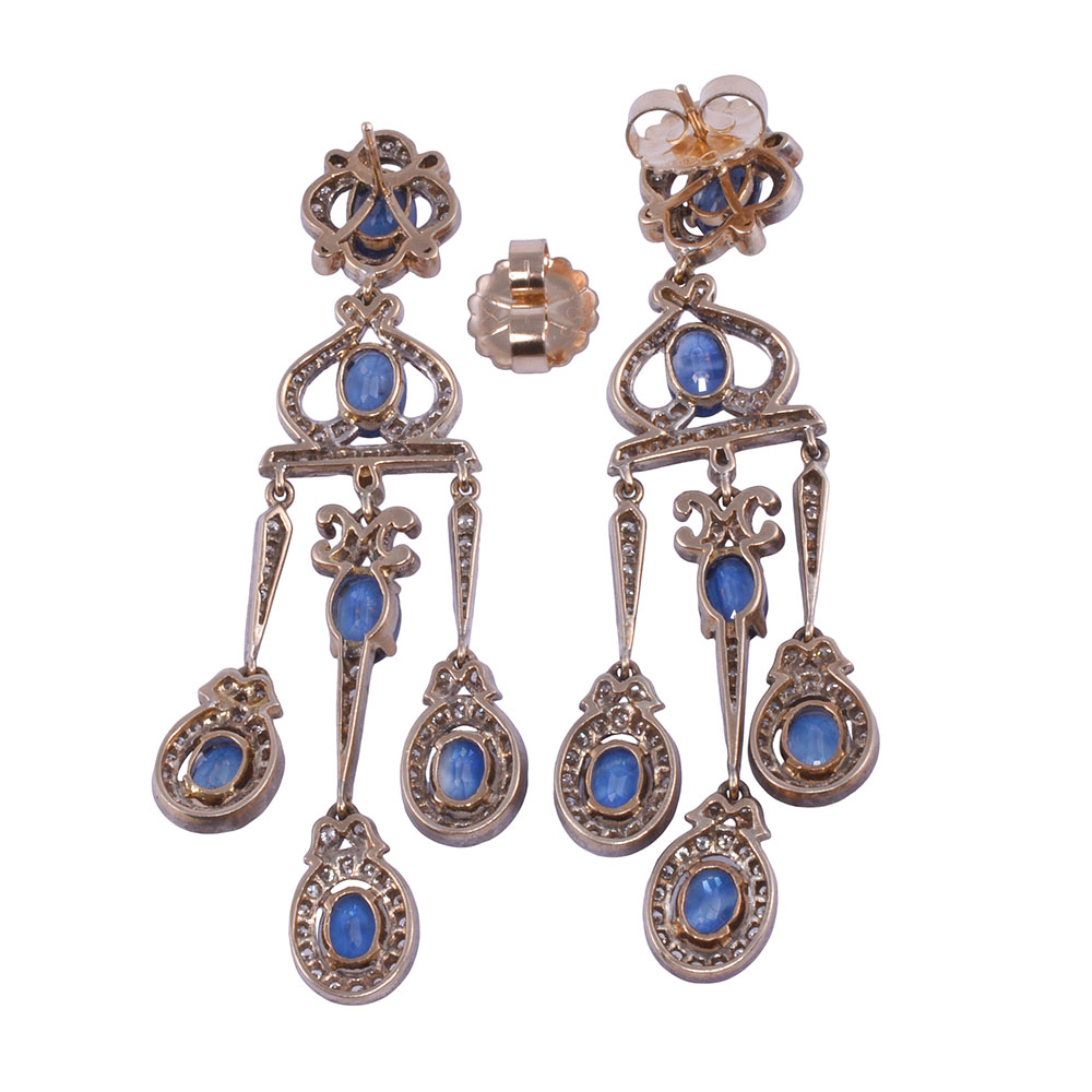 9.71 CTW Sapphire & Diamond Girandole Dangle Earrings