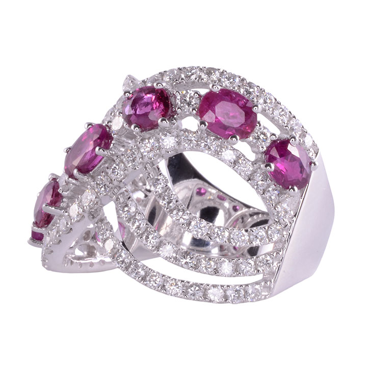 Ruby & Diamond 18KW Wide Ring