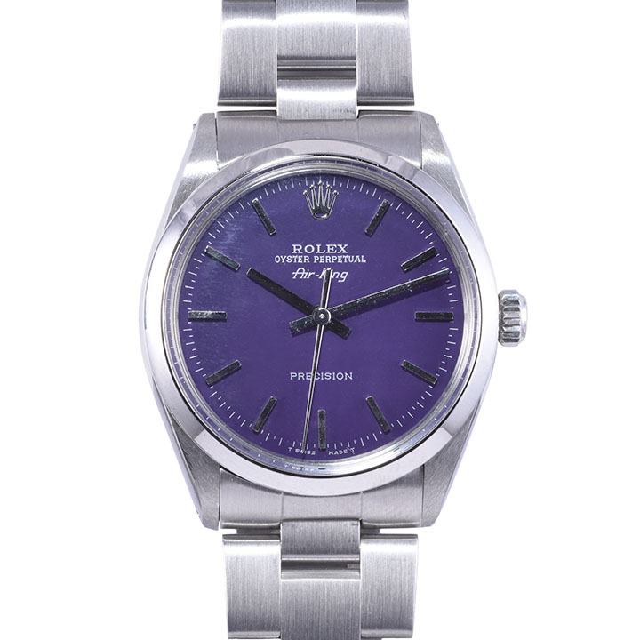 Rolex Air King Custom Purple Dial Stainless Steel Wrist Watch