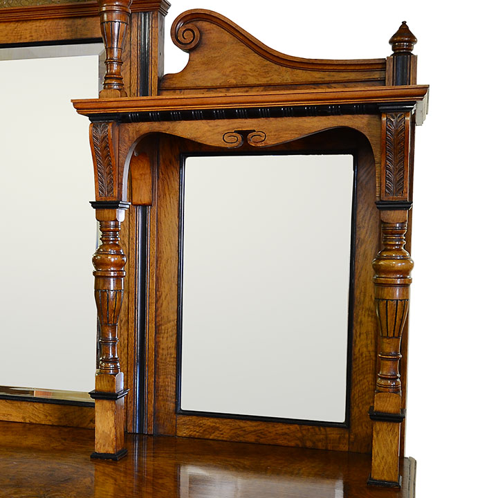 English Victorian Mirrored Walnut Sideboard