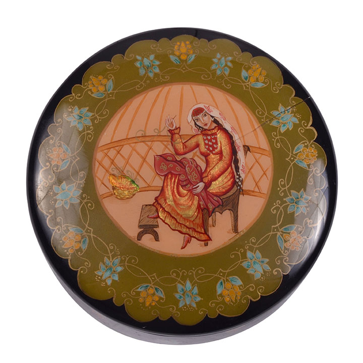 Russian Woman Sewing Lacquer Box