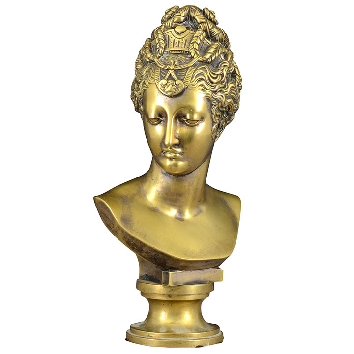 Bronze Bust of a Pretty Woman with a Tiara