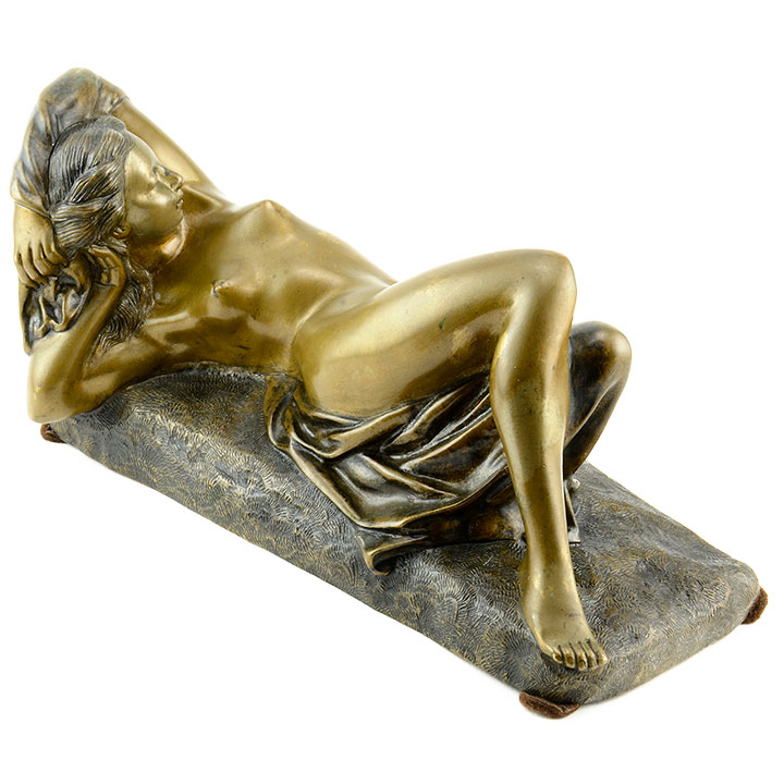 Unsigned Reclining Nude Bronze Sculpture