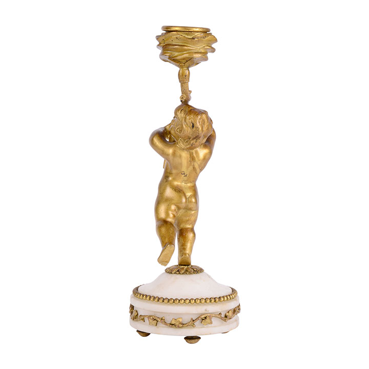 Putti & Floral Gilt Bronze Candle Holder on Marble Base