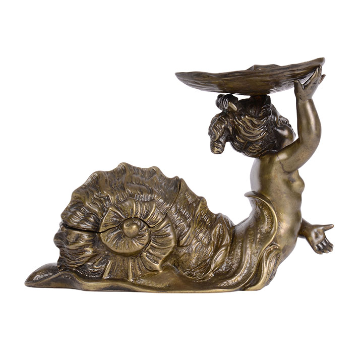 Fantasy Nude Snail Maiden Bronze Inkwell Holder