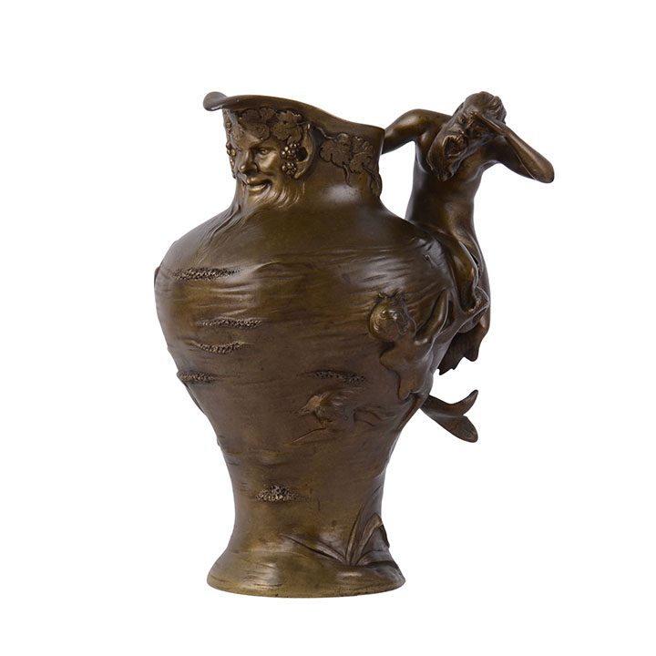 Bronze Pitcher with Merman Signed Alexandre Clerget