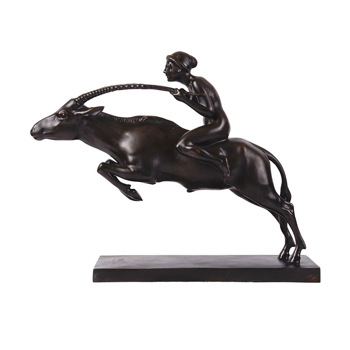 Art Deco Otto Pilz Bronze of Nude Riding Antelope