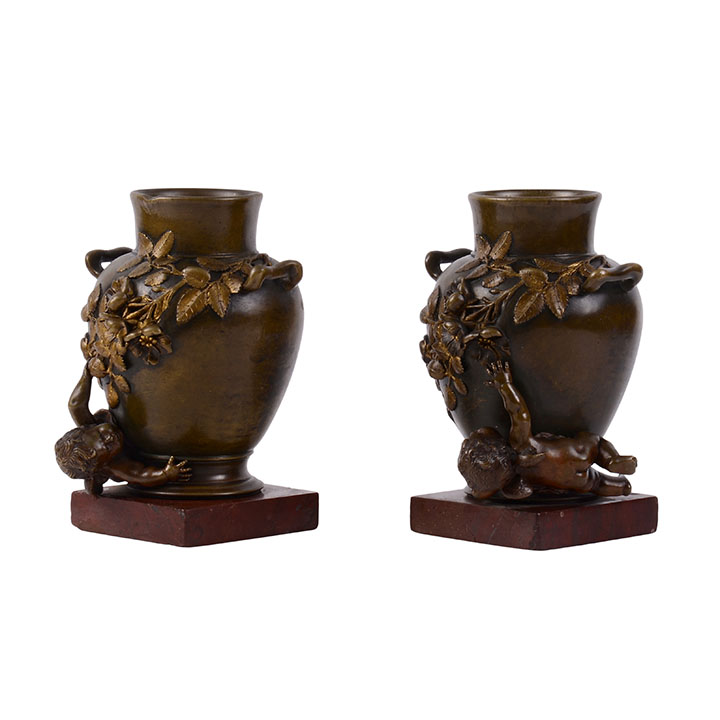 Pair of Winged Fairy Bronze Vases