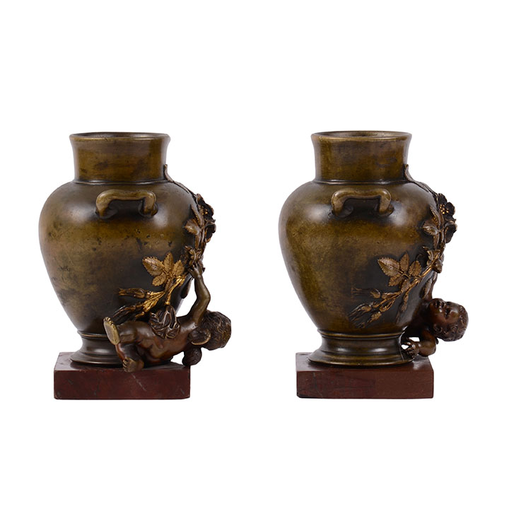 Pair of Winged Fairy Bronze Vases