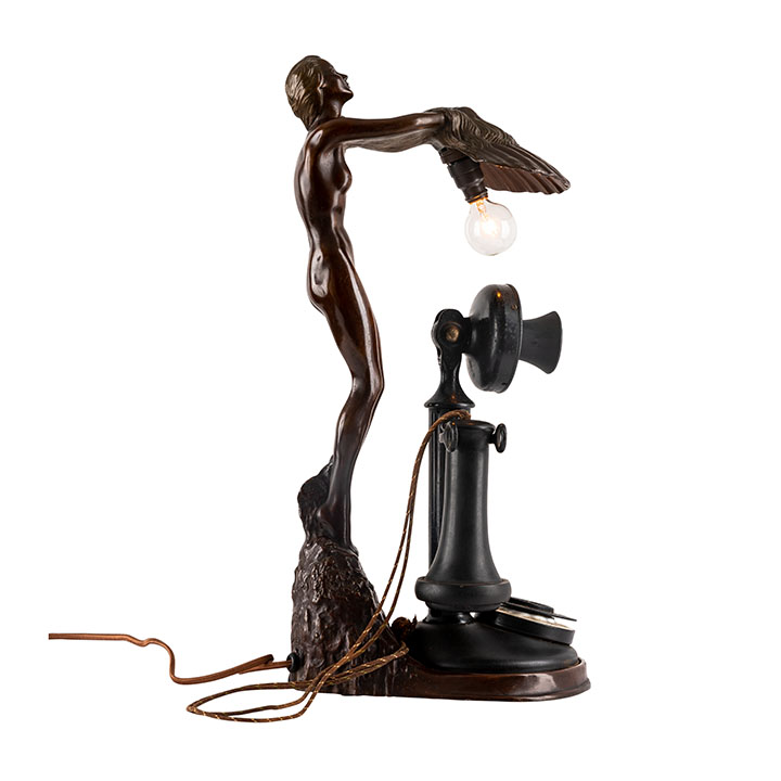 McClelland Barclay Full Nude Candlestick Phone Stand Bronze Lamp