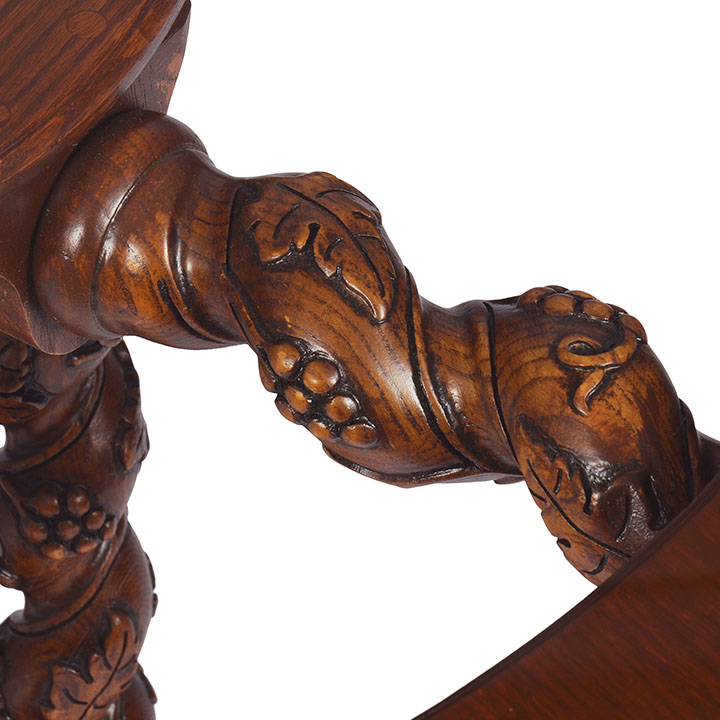Carved Oak Glass Top Pedestal Table