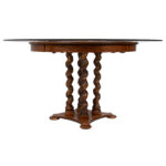 Carved Oak Glass Top Pedestal Table