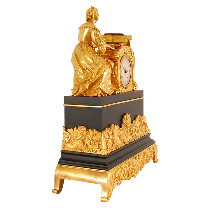 French Figural Mantel Clock of Woman Playing a Piano