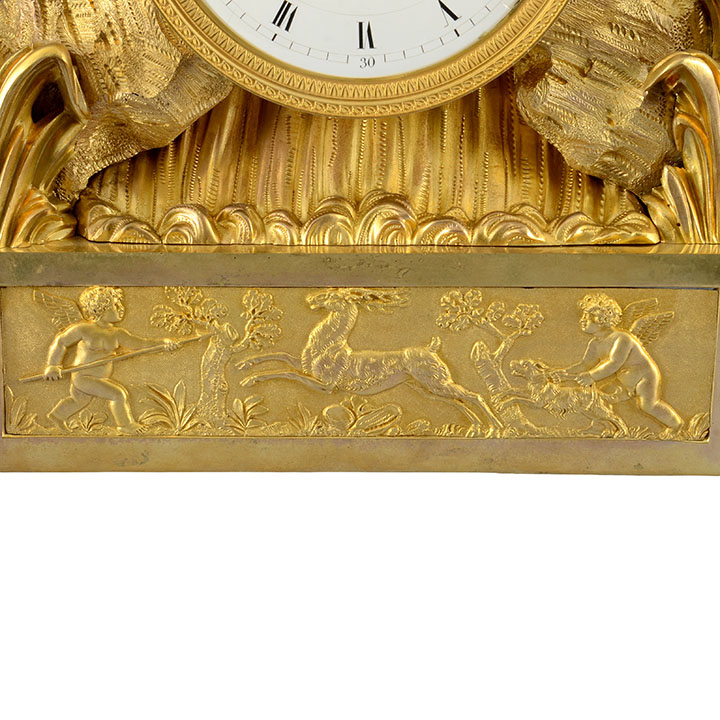 French Gilt Three Piece Garniture Clock Signed H I Chatelain