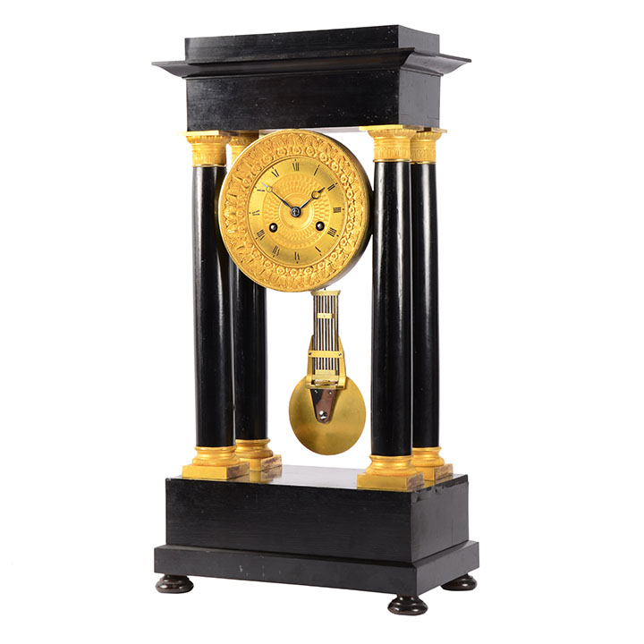 Ebonized Wood & Gilt Empire Mantel Clock
