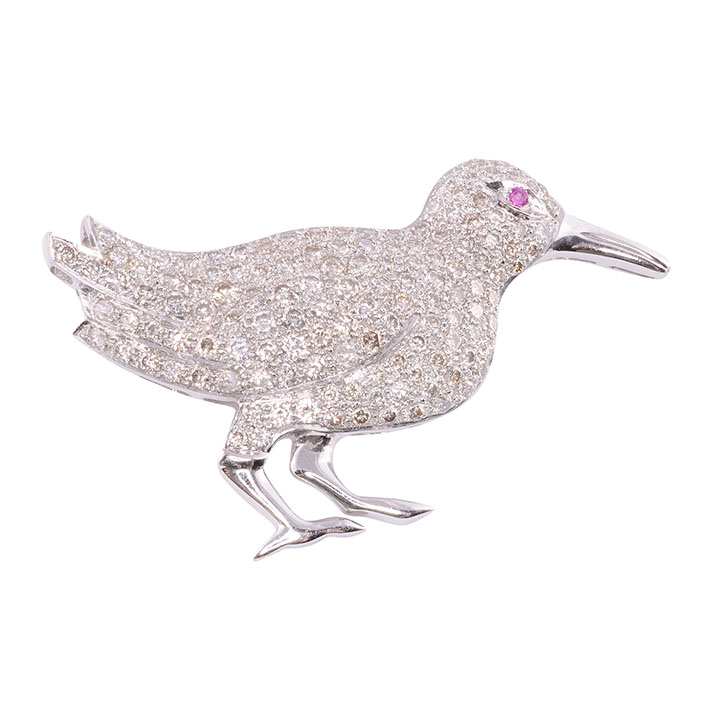 Diamond 18 Karat White Gold Bird Brooch