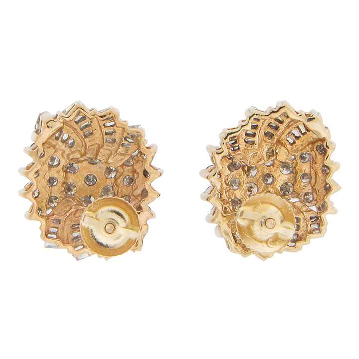 14 Karat Yellow Gold Cluster Diamond Earrings