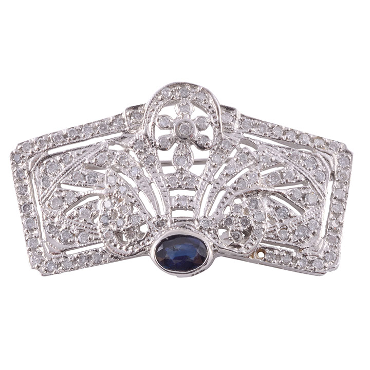 Diamond Sapphire 18KW Brooch