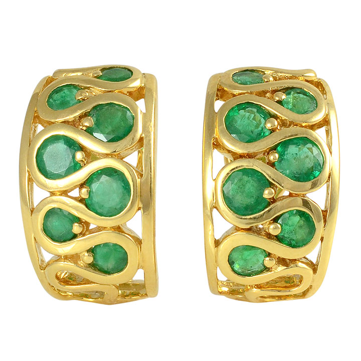 18K Yellow Gold Emerald Half Hoop Earrings