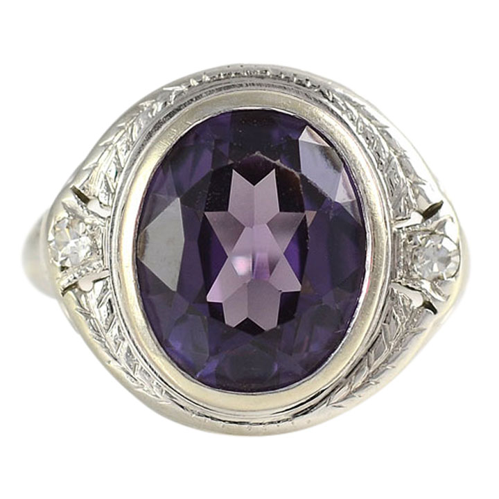 4.50 Carat Synthetic Sapphire Ring with Accent Diamonds