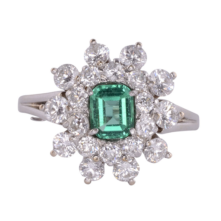 Emerald Center Diamond White Gold Ring