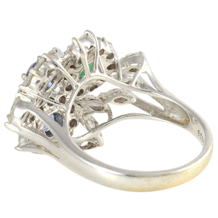 1.37 CTW Diamond Ring with Sapphires and Emerald