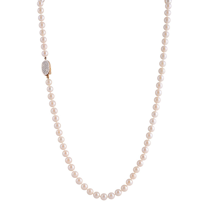 26 Inch Cultured Pearl and Diamond Necklace