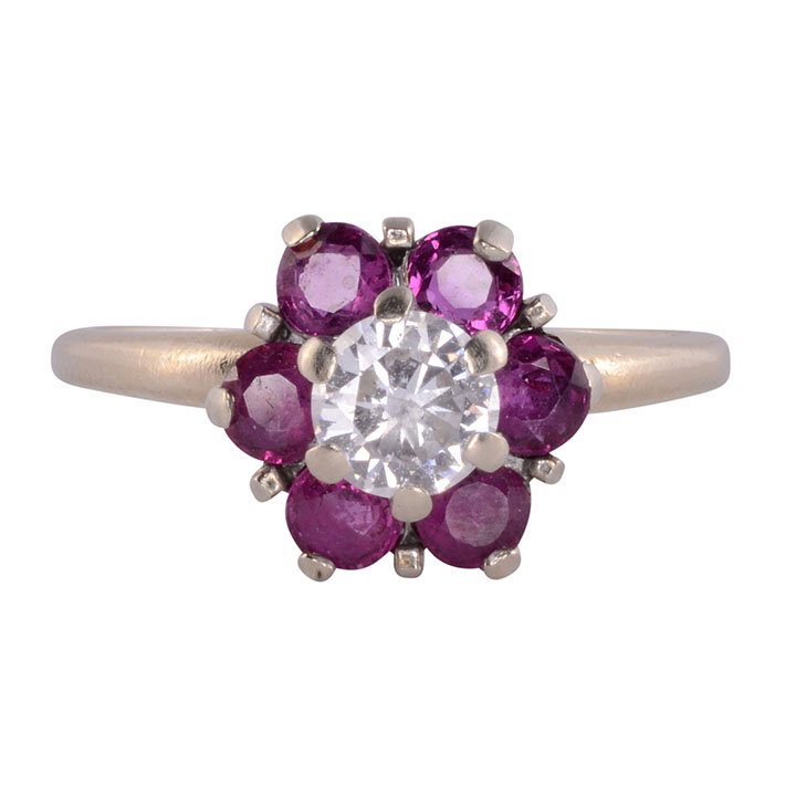 Ruby Floral Design Diamond Engagement Ring