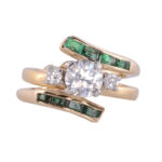 emerald bypass diamond wedding set