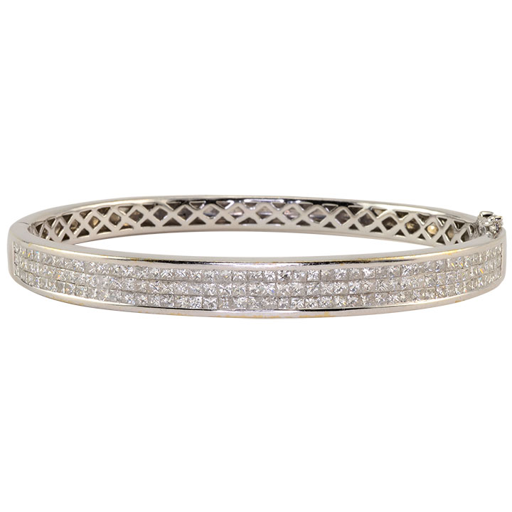 3.95 CTW Princess Cut Diamond 18K White Gold Bangle Bracelet