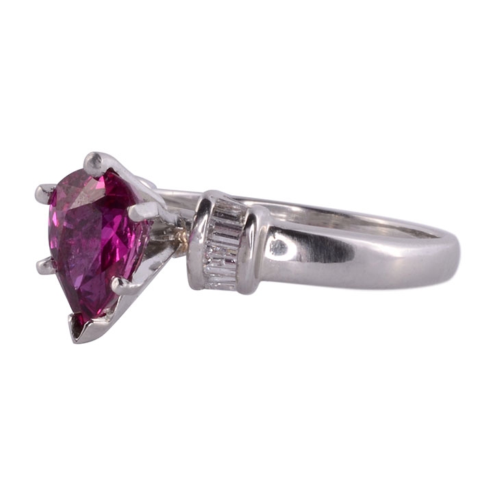 Pear Ruby Diamond Platinum Ring