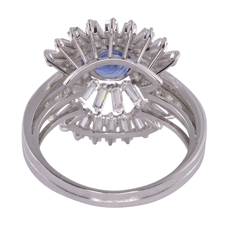 Sapphire Center Diamond Platinum Ring