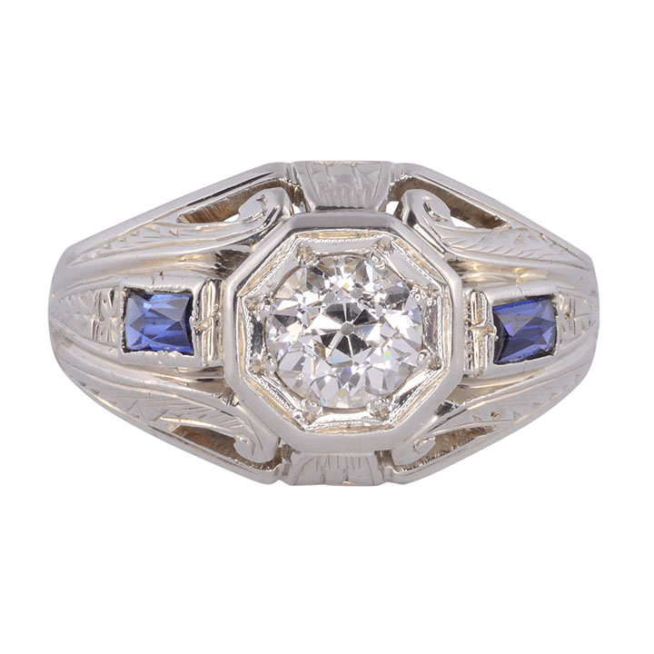 Art Deco .91 Carat Diamond White Gold Ring