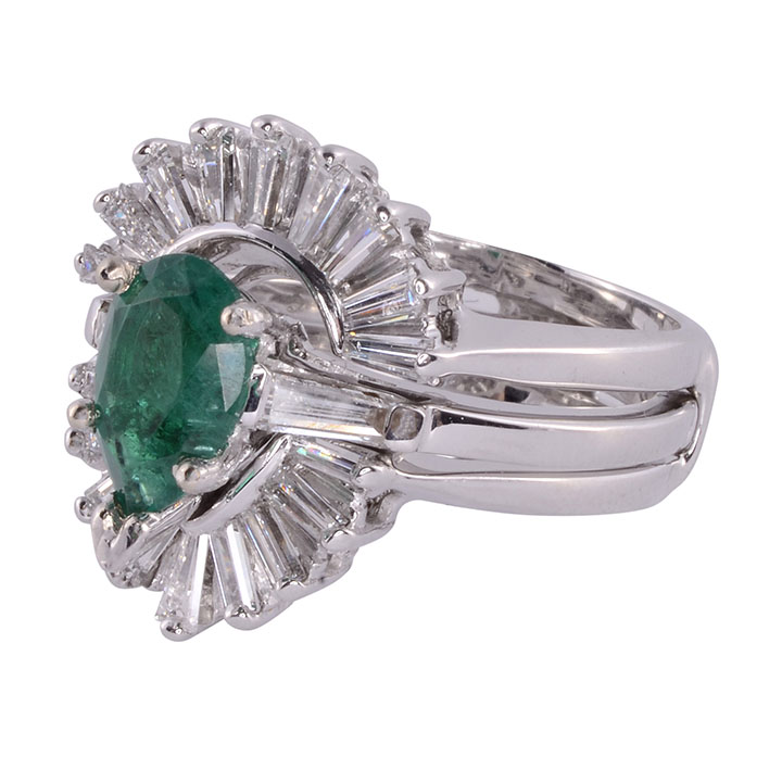 Pear Emerald & Baguette Diamond Wedding Set