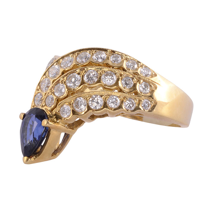 Pear Sapphire Diamond 18K Ring