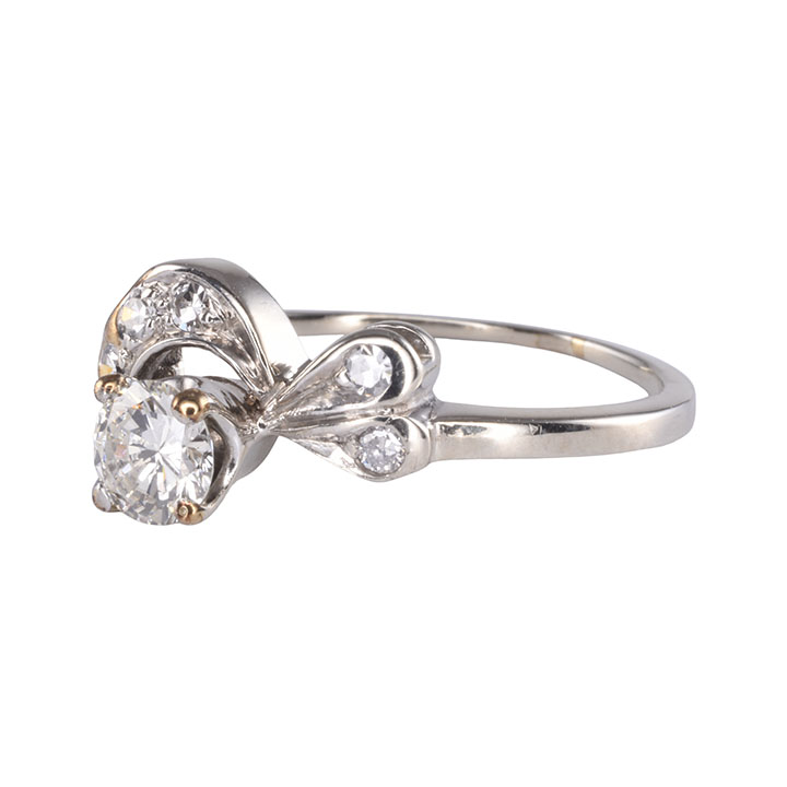 Retro Diamond White Gold Engagement Ring