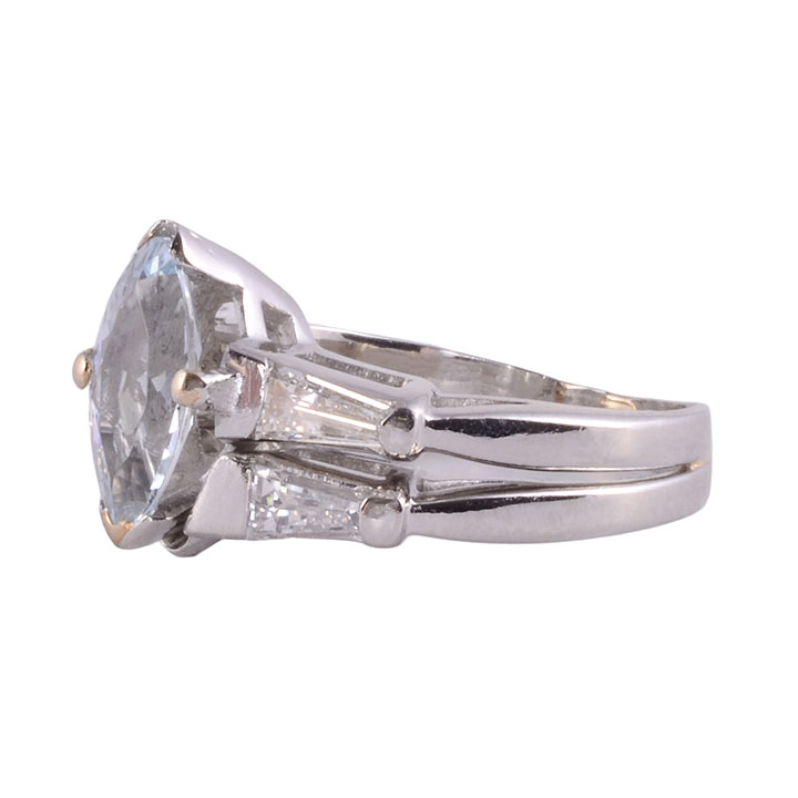 Aquamarine Diamond Platinum Wedding Set