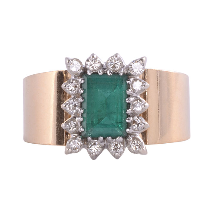 Emerald & Diamond Wide Band Ring
