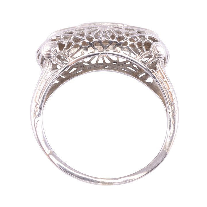 Edwardian Three Diamond Filigree Ring