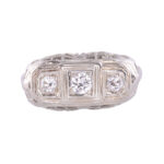 Edwardian Three Diamond Filigree Ring