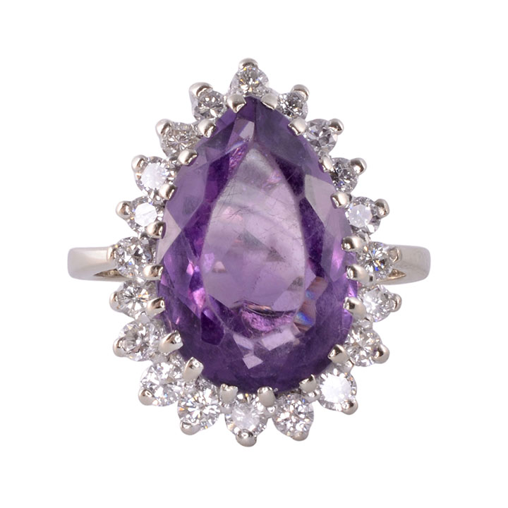 Pear Amethyst White Gold Ring