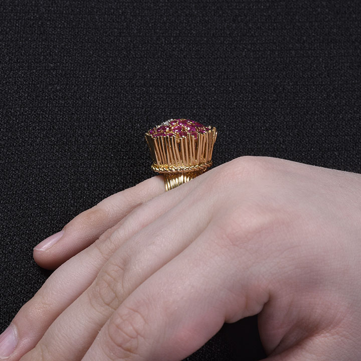 French Ruby & Diamond 18K Rose Gold Ring