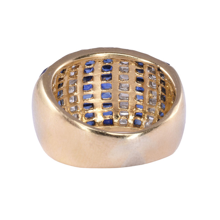 Square Sapphire & Diamond Wide 18K Ring